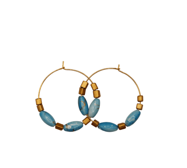 Sky Blue & Antique Gold Kintsugi Style Hoops