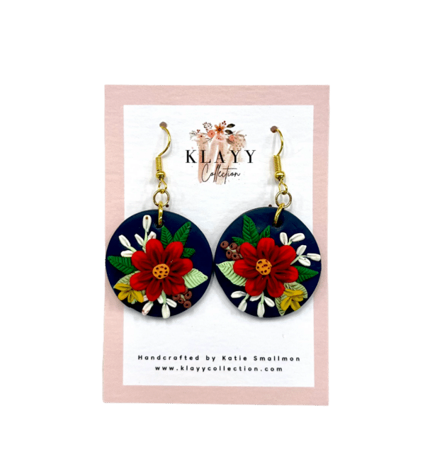 Navy Circle & Bright Red Flower with Hooks