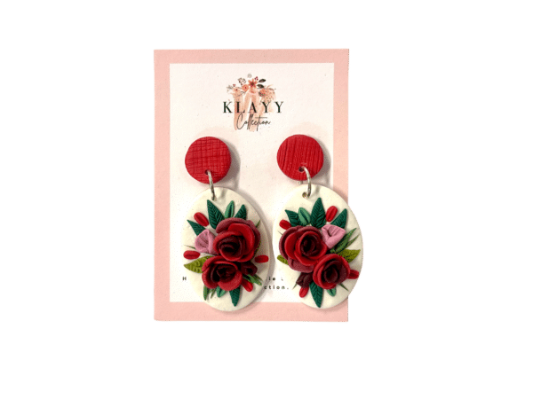 Red Rose Oval Earring