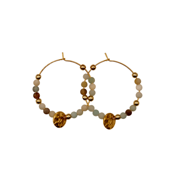 Green Moonstone & Gold Hoops