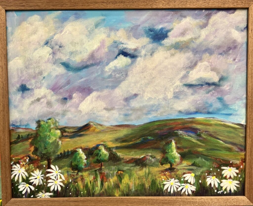 Explore the tranquil beauty of Kim Baker’s "A Country Life For Me", a painting that captures the essence of pastoral life with vibrant skies and lush landscapes, perfect for enhancing any space with peace and natural splendor.