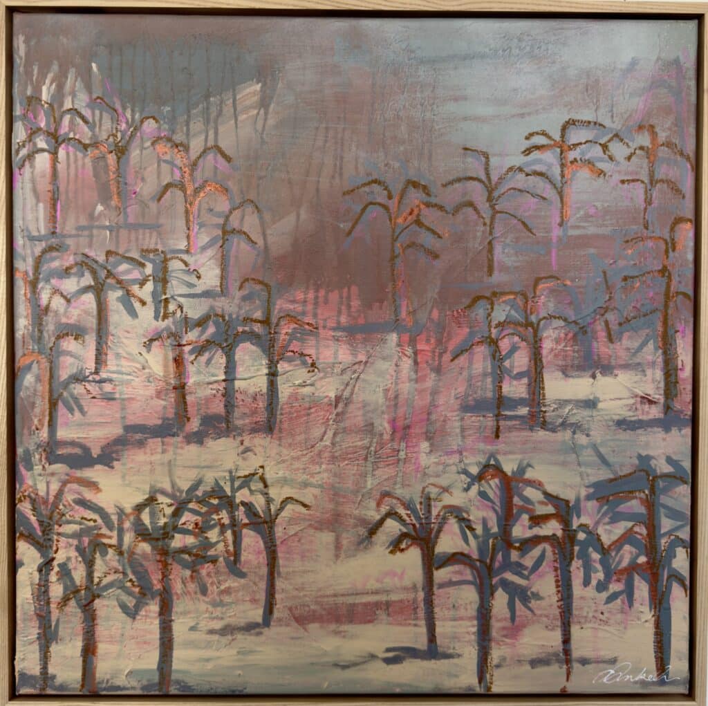 Amanda Hinkelmann’s Paradise for One is a serene, textured landscape that celebrates solitude, strength, and connection to Country.