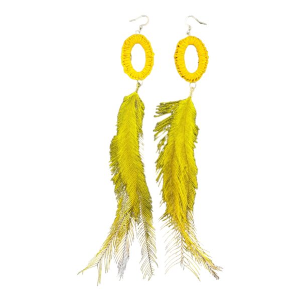 Brighten your look with the "Sunshine Spirit" earrings from the NAIDOC Collection by Gomeroi artist Debbie Wood. Hand-woven with yellow raffia and emu feathers, these earrings celebrate Indigenous artistry.