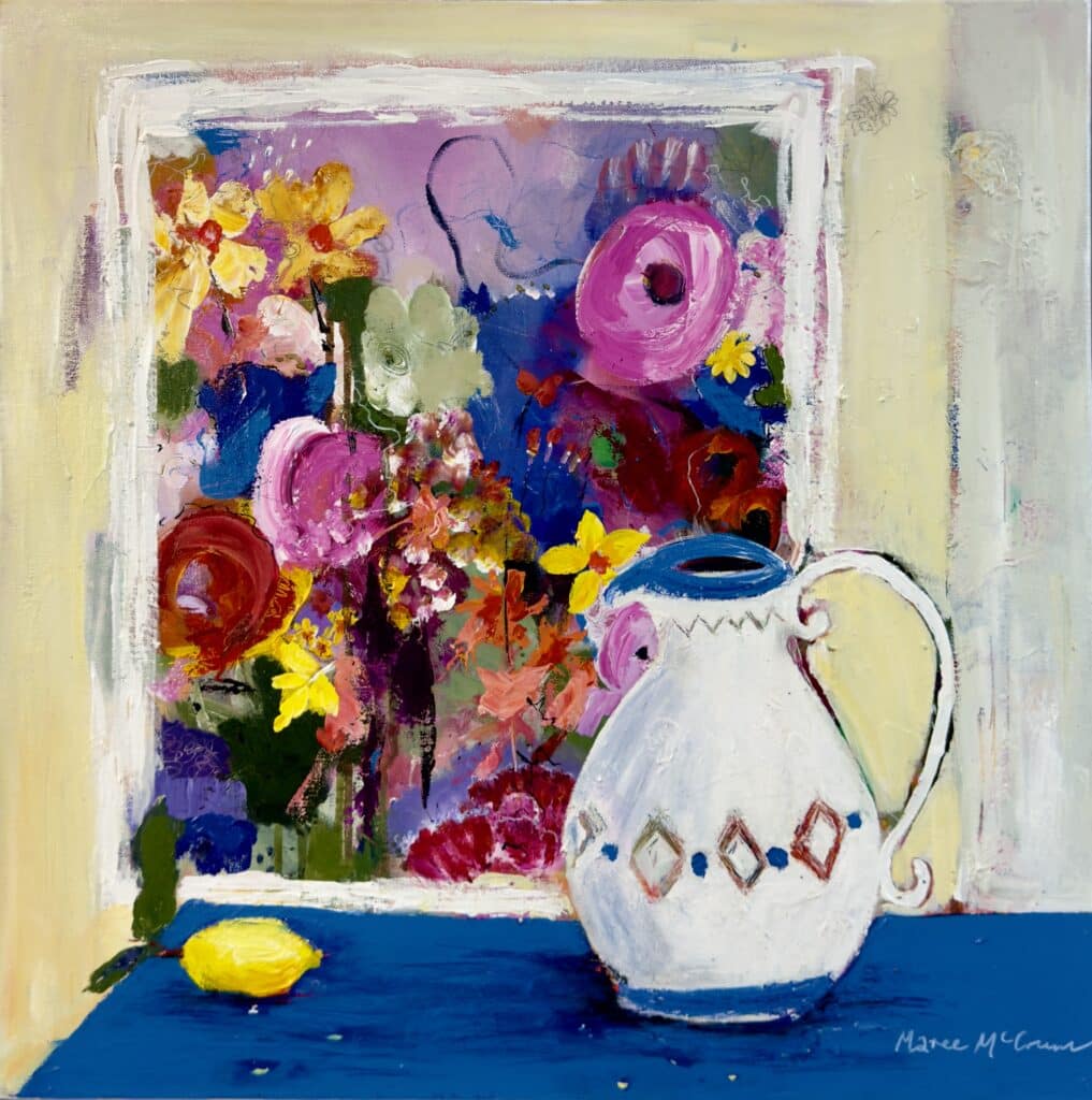 Brighten your space with Maree McCrum's "Lemonade Day," a cheerful mixed media artwork that captures the essence of summer's simple pleasures and sunny days.