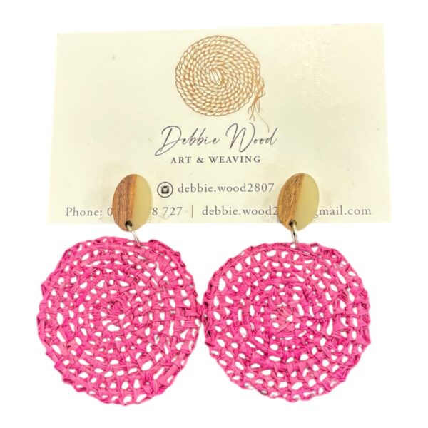 Brighten up your day with "Pink Pop" raffia earrings, handwoven by Gomeroi artist Debbie Wood. Fun, vibrant, and full of energy!