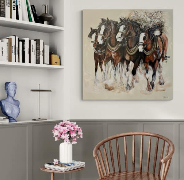 Discover Yesteryear by Donna Brown, a stunning painting of powerful working horses, rich in history and movement. Perfect for equine art collectors.