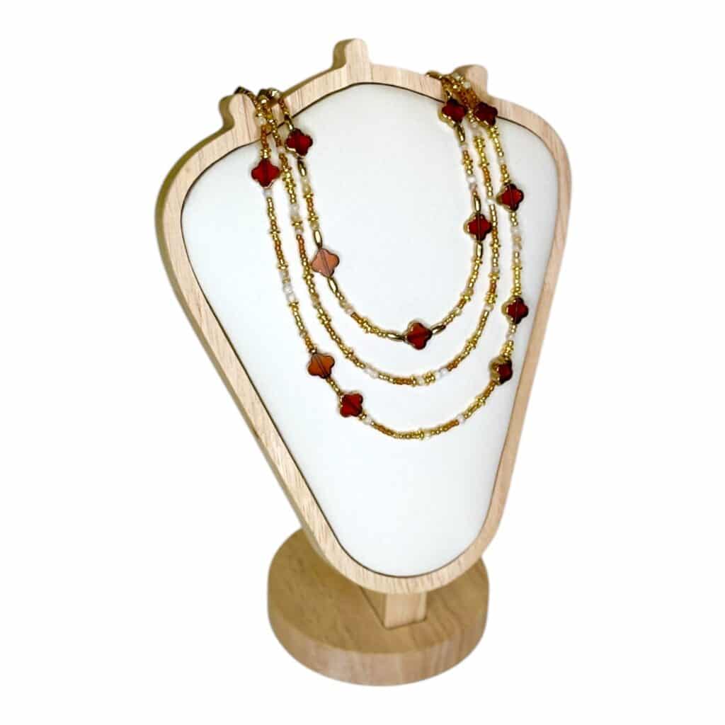 The Midnight Ember Necklace by Art in Stone Jewellery is a handmade double-strand piece featuring onyx, amber, and smoky quartz gemstones, accented with gold and pearls—perfect for elegant layering.