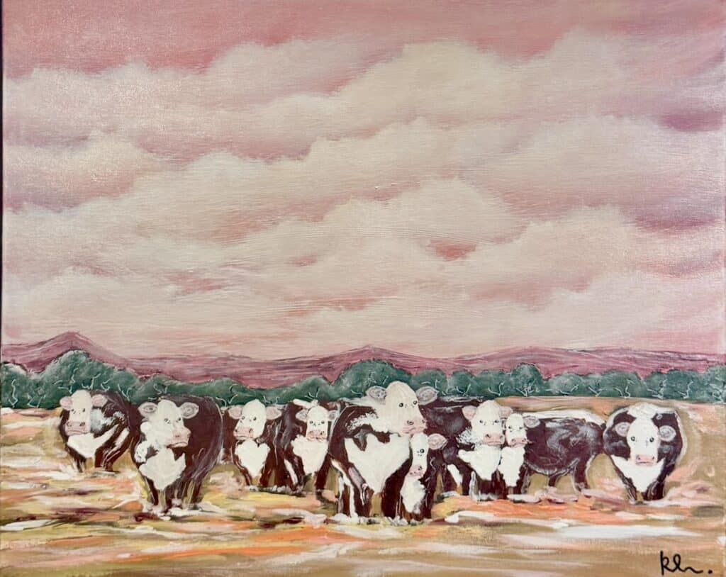 Celebrate rural charm with Rebecca Hutchinson’s Straggly Herd. This 64cm x 54cm artwork, framed in natural oak, captures the beauty of pastoral life.