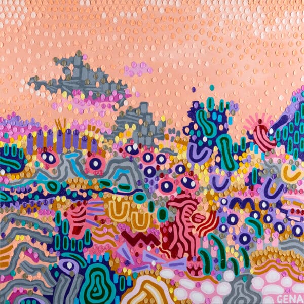 Step into Emilia’s Garden by Gena Smith—a vibrant, textured oil painting bursting with colour and movement. Float framed in white and ready to hang.