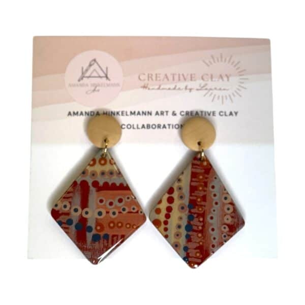 Malayarr Diamond Statement 4 earrings feature Amanda Hinkelmann’s bold circular motifs in resin. Handmade by Creative Clay.