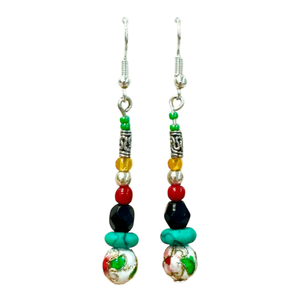 Carnival Spirit Earrings by Kevin Sterling – colourful, boho-inspired silver and bead earrings with joyful floral ceramic detail.