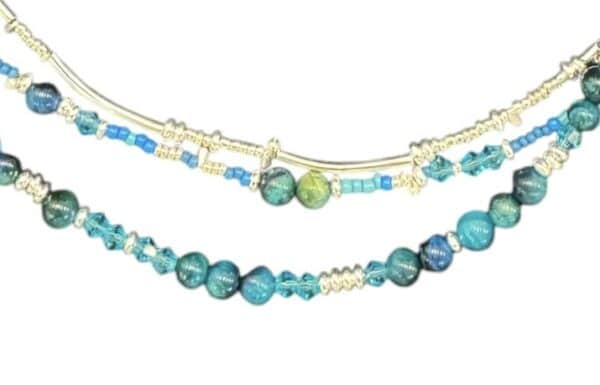 Blue Tides Necklace by Art in Stone — serene and handmade with crystals and semi-precious stones. A one-of-a-kind treasure!