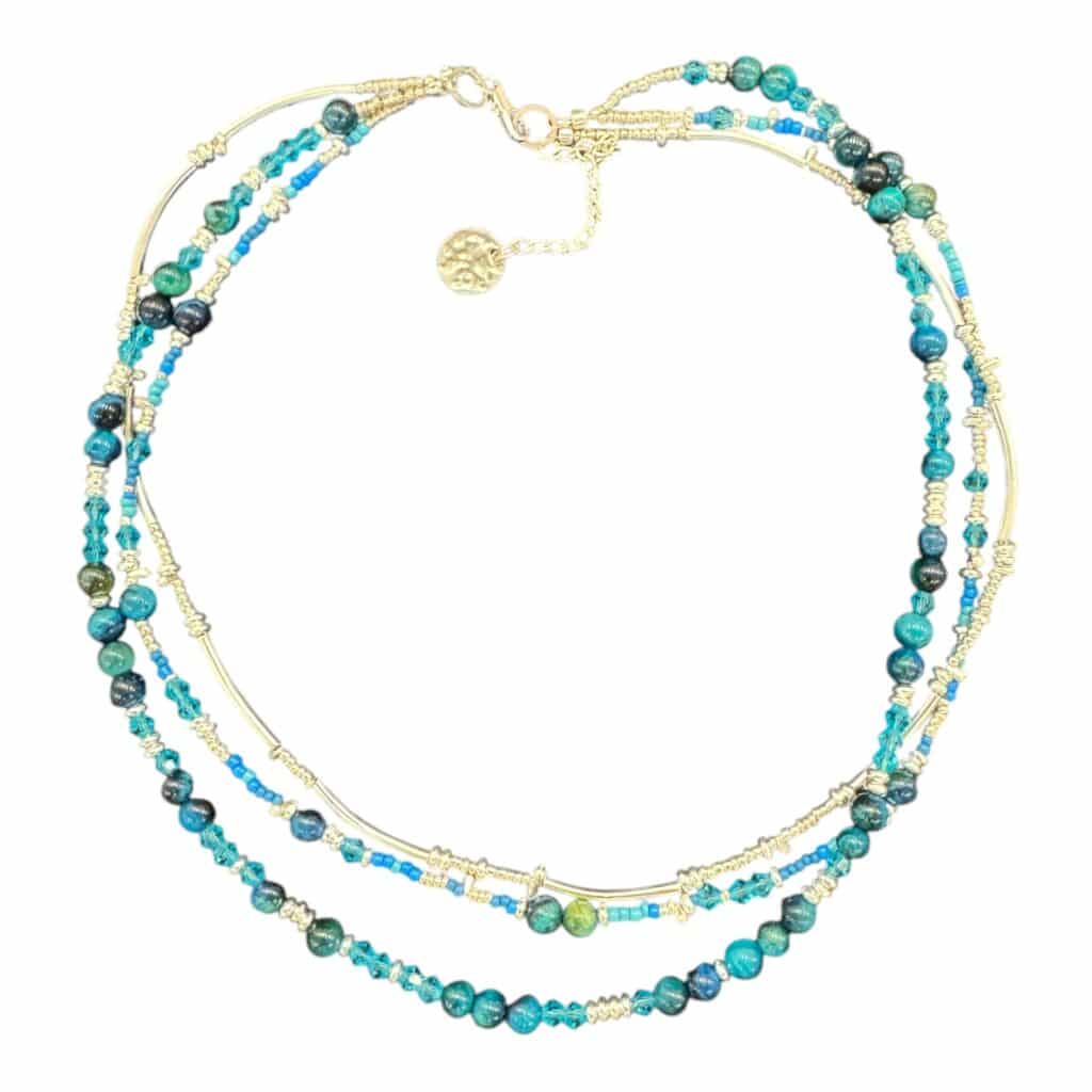 Ocean Currents Necklace by Art in Stone — a flowing, handcrafted design featuring crystals and semi-precious stones. One of a kind!