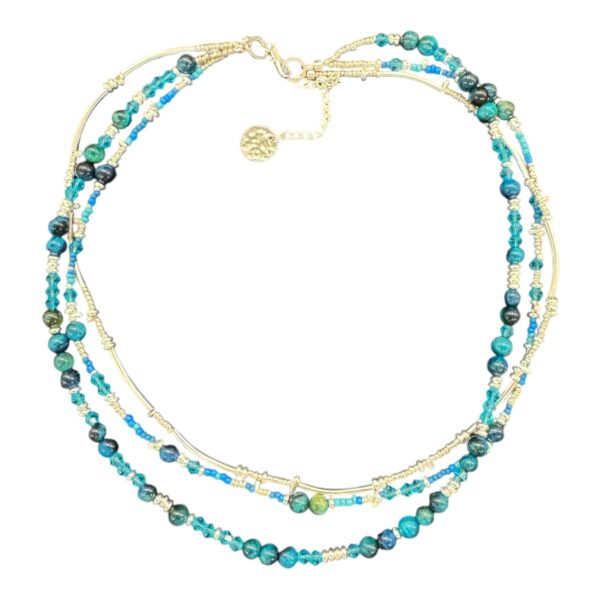 Ocean Currents Necklace by Art in Stone — a flowing, handcrafted design featuring crystals and semi-precious stones. One of a kind!