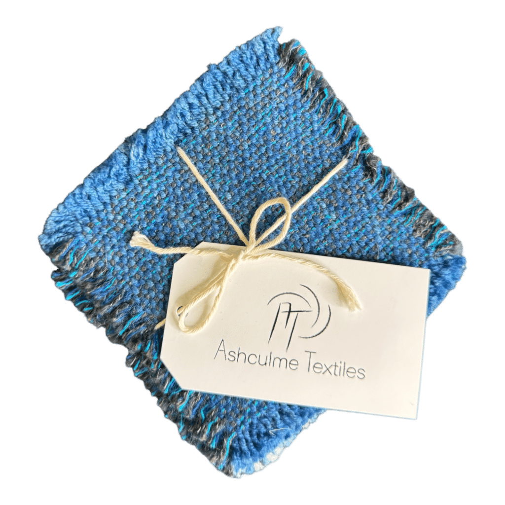 Handwoven alpaca and merino coasters in ocean blues. Naturally dyed and inspired by the sea. Set of four - Ocean Breeze coasters.