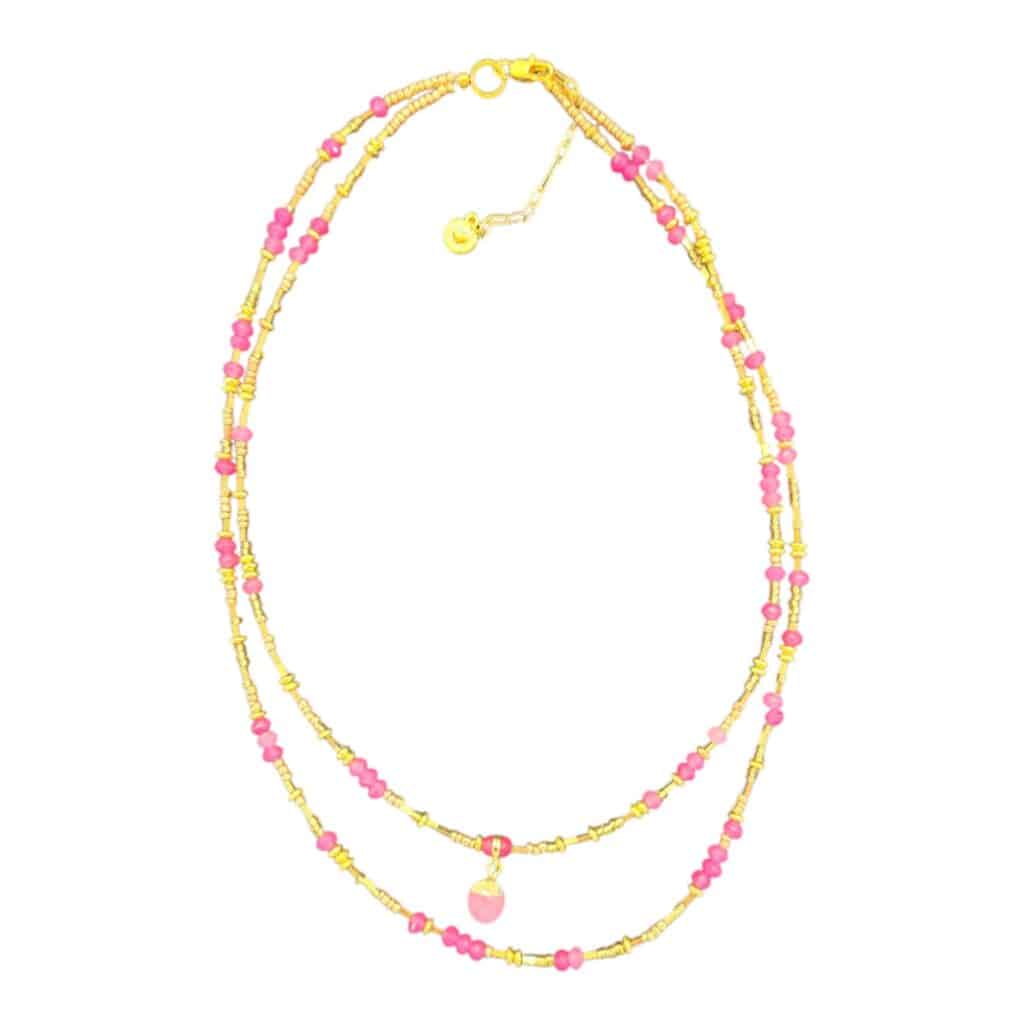 Pink Lemonade Necklace by Art in Stone — playful and bright, handmade with crystals and semi-precious stones. Unique and one of a kind!