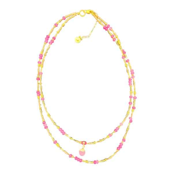 Pink Lemonade Necklace by Art in Stone — playful and bright, handmade with crystals and semi-precious stones. Unique and one of a kind!