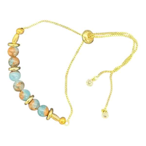 Sands of Time Bracelet by Art in Stone — handmade with semi-precious stones, golden accents, and CZ sparkle. Adjustable and one of a kind!