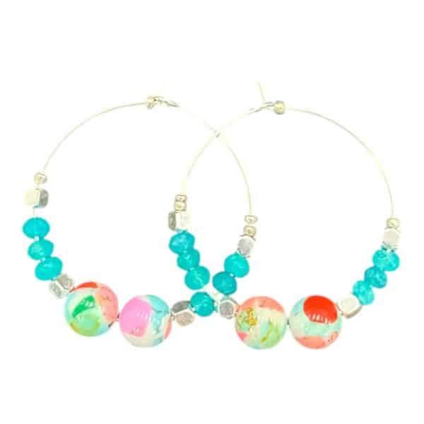 Carnival Dreams Hoops by Art in Stone — colourful handmade hoops with crystals and hand-painted ceramic beads. One of a kind!