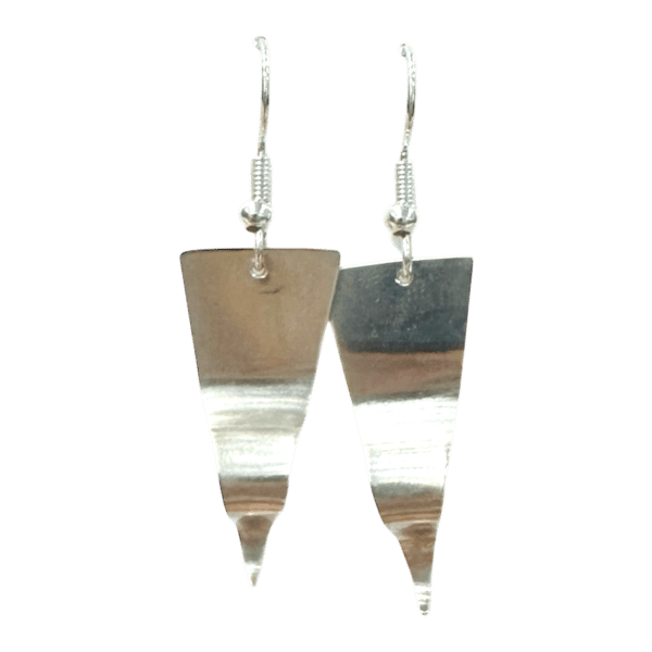 Petal Point Earrings by Kevin Sterling – hand-forged silver earrings with clean, sculptural lines and a reflective, polished finish.
