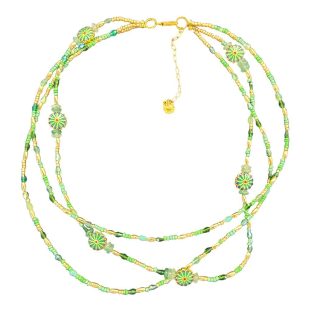 Meadow Bloom Necklace by Art in Stone — handmade with semi-precious stones, crystals, and floral charms. One of a kind!