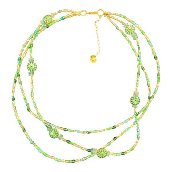 Meadow Bloom Necklace by Art in Stone — handmade with semi-precious stones, crystals, and floral charms. One of a kind!