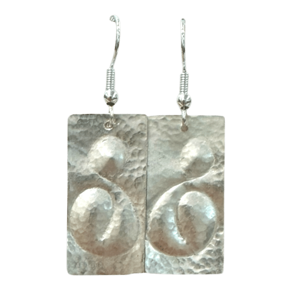 Desert Glyph Earrings – textured, hand-embossed sterling silver earrings by Kevin Sterling inspired by ancient desert markings.
