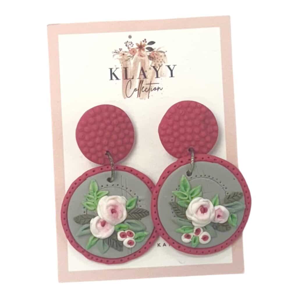 Romantic blush & white floral polymer clay earrings by Klayy Collection. Handcrafted, lightweight & beautifully detailed.