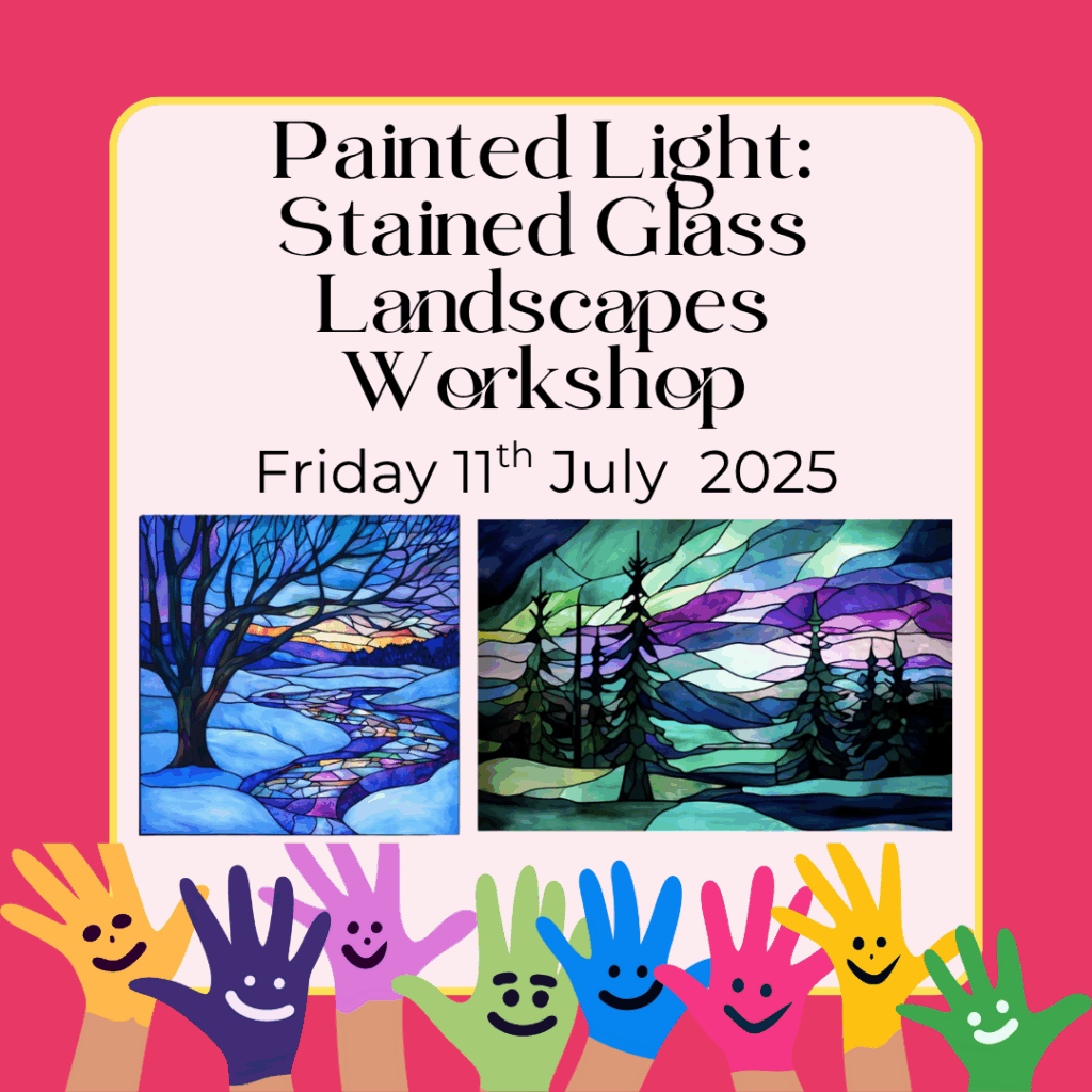 Friday 11th July – Paint a glowing stained glass landscape in this fun, creative workshop for kids aged 4+. All materials included.