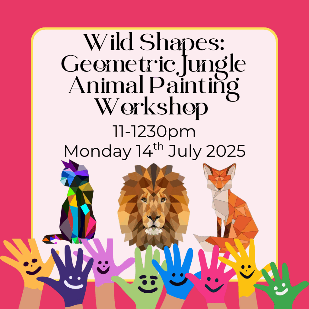Monday 14th July – Kids 4+ can paint colourful geometric jungle animals in this bold, creative art workshop. Book now!