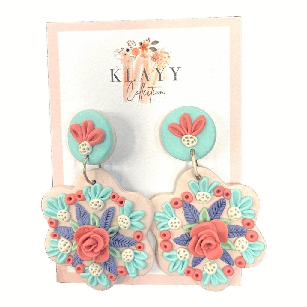 Rosy Reverie earrings blend soft blush, mint, and rose details in a joyful floral design. Pastel perfection, handmade with love.