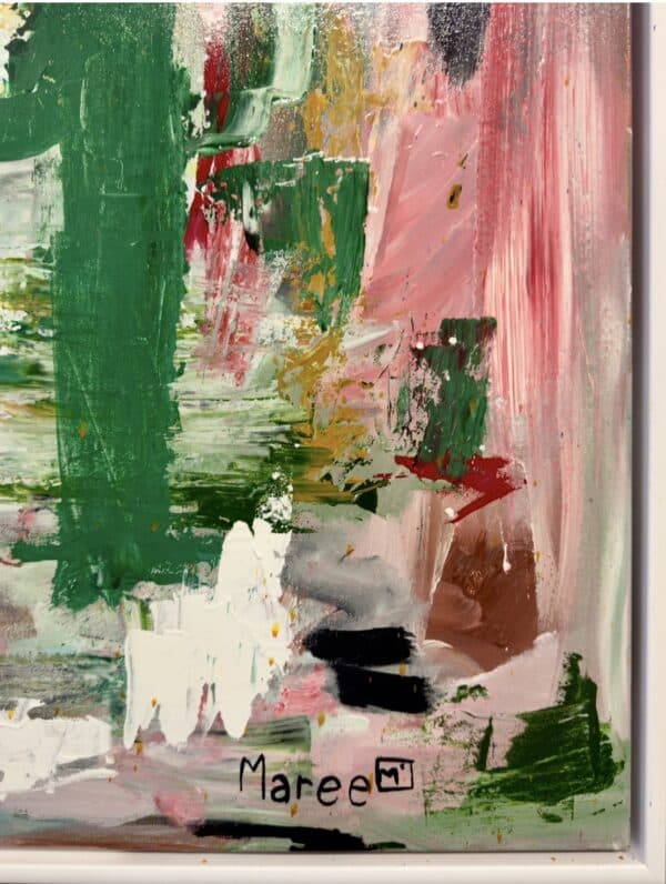 Inner Strength by Maree McCrum is a lush, abstract mixed media painting exploring resilience and beauty. Framed and ready to hang.