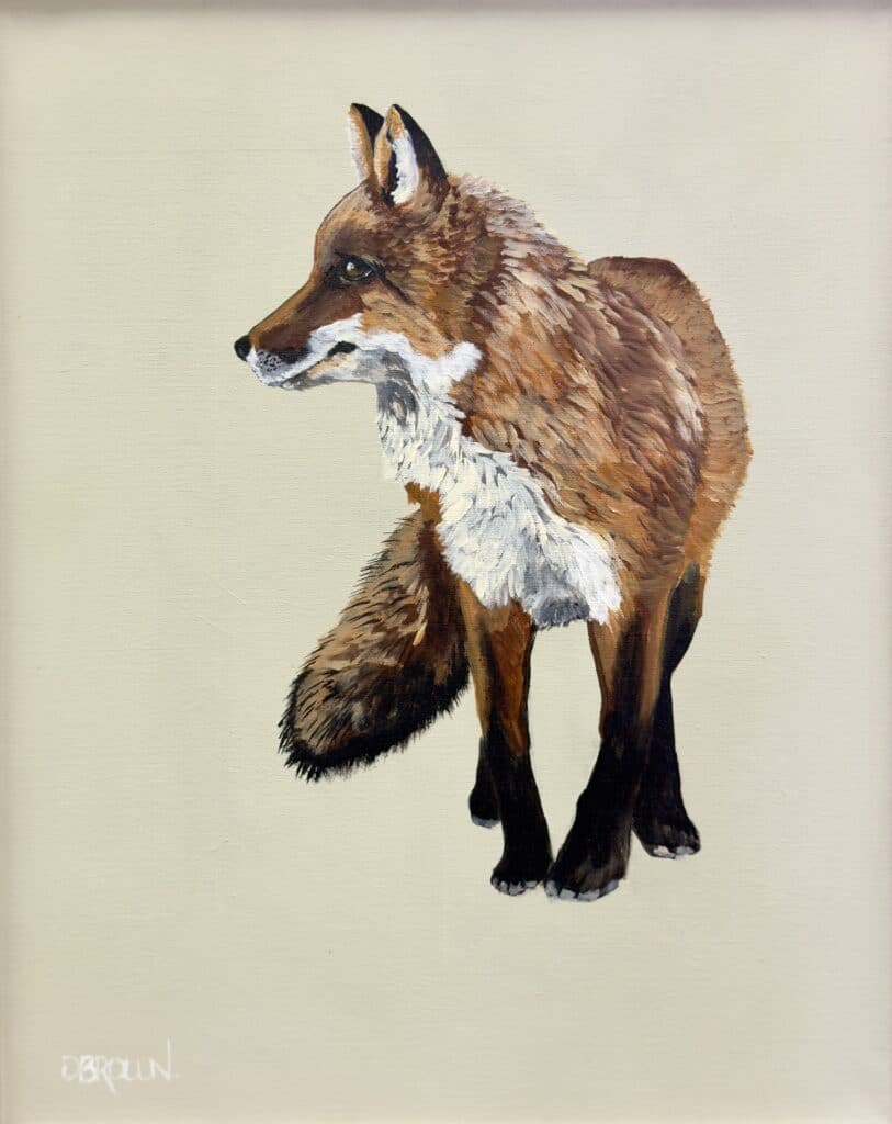 “Foxy Lady” by Donna Brown is a striking acrylic fox portrait, full of poise, earthy colour, and subtle sass, perfect for lovers of nature and style.