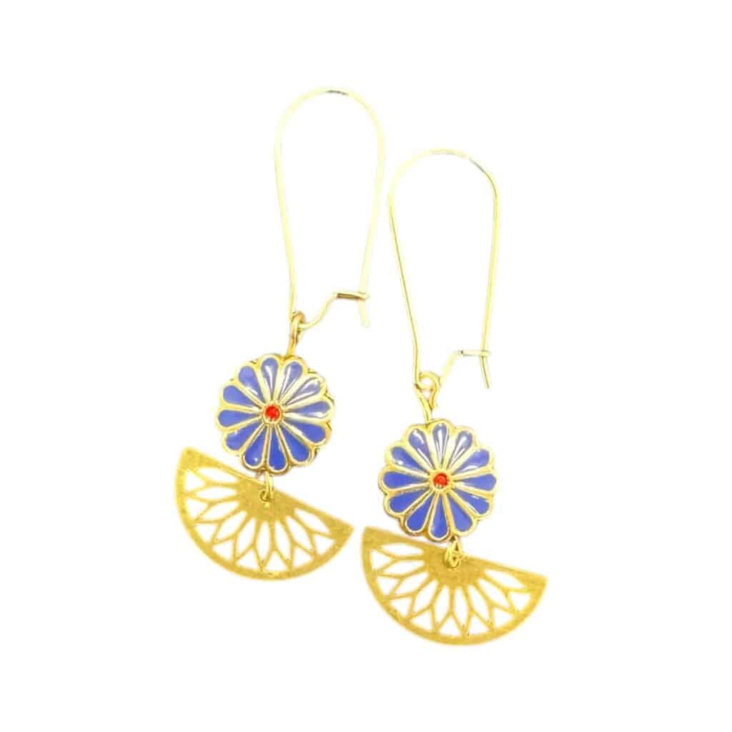 Brighten your day with Blue Daisy Days Earrings — cobalt enamel daisies and gold half-moons for fresh, happy style.