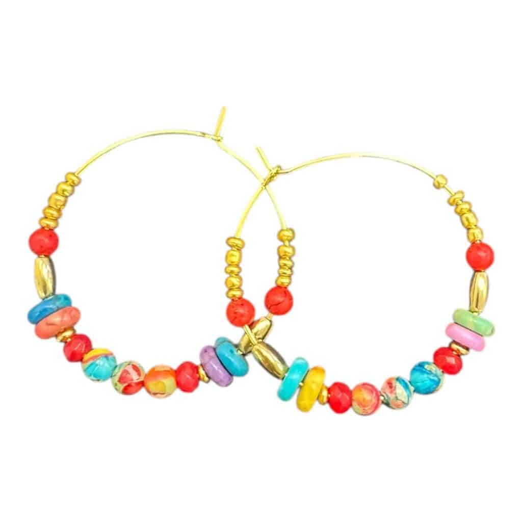 Confetti Dreams Hoops by Art in Stone — handmade multicolour crystal hoop earrings with gold accents for fun, creative statement style.